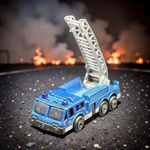 Vintage 1995 Blue Tonka Fire & Rescue Ladder Truck Diecast 1:64 Scale